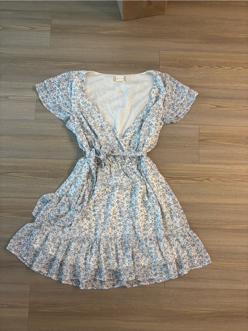Altar'd State White Dress with Light Blue Floral Print